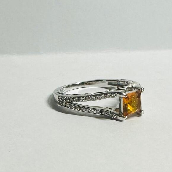 ORANGE SAPPHIRE ONYX STERLING SILVER .925 RING SIZE 10 - Picture 1 of 12